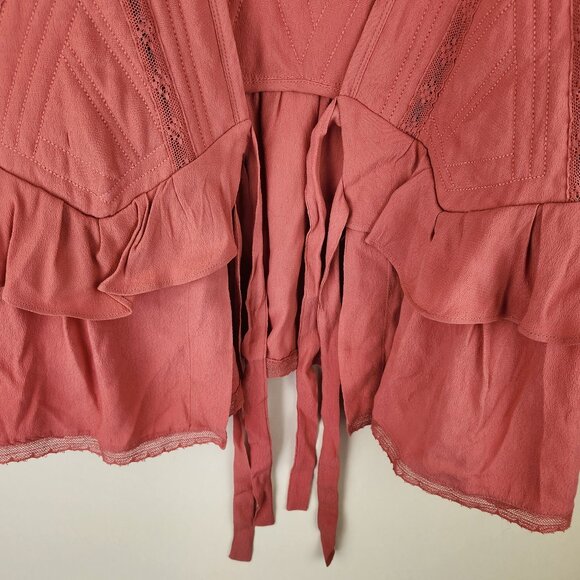 IRO Paris Brone Tie Front Ruffle Top Pink sz FR 40/ US 8 - Picture 9 of 13